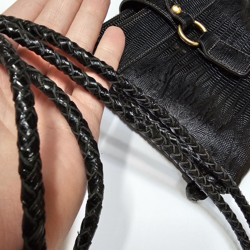 Brahmin Vintage Style Mojito Reptile Print Black Leather Organizer Crossbody - Picture 12 of 16